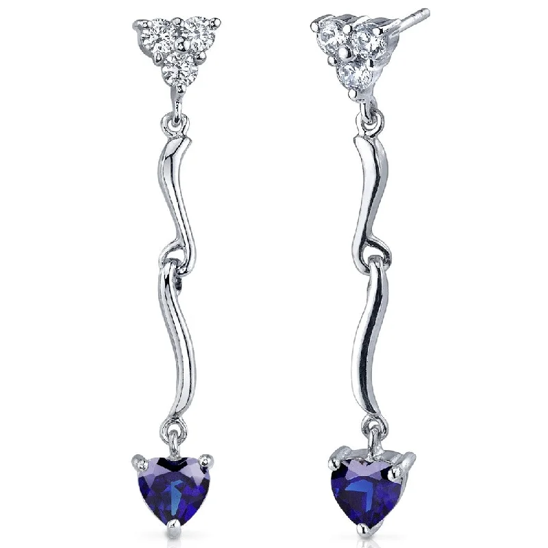 Sterling Silver 2ct Created Sapphire Heart Dangling Earrings