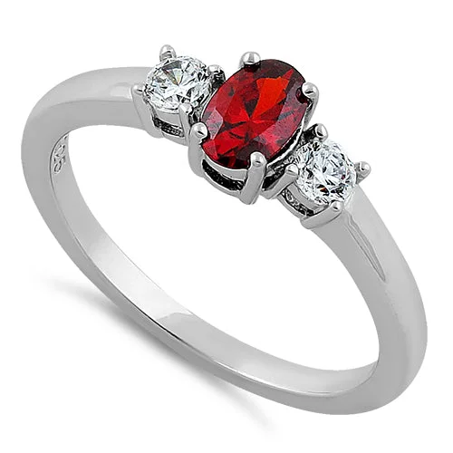 Sterling Silver Oval Cut Garnet CZ Ring