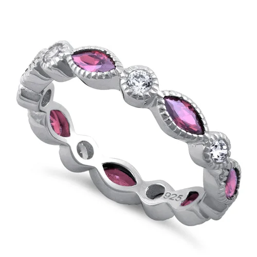 Sterling Silver Round & Marquise Pink CZ Eternity Ring