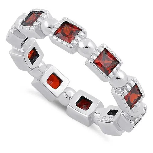 Sterling Silver Princess Cut Garnet Eternity CZ Ring