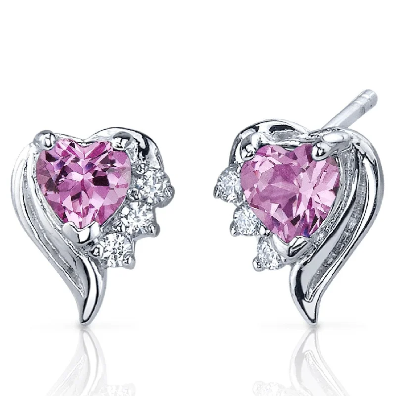 Sterling Silver 1.5ct Created Pink Sapphire Heart Stud Earrings