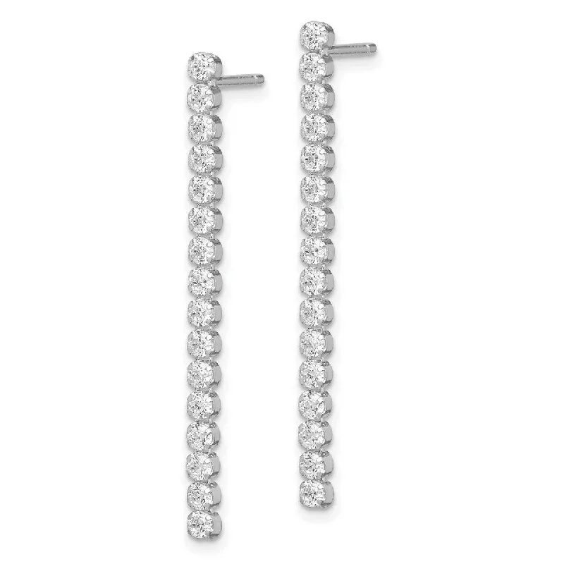 Curata 925 Sterling Silver CZ Cubic Zirconia Bar Line Dangle Post Earrings (3mm x 40mm)