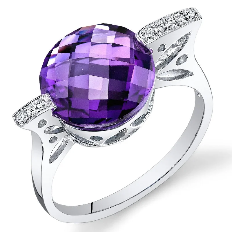 14k White Gold 4.6ct Amethyst and Diamond Ring