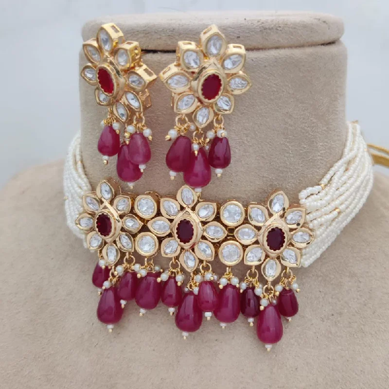 Jewel Addiction Copper Gold Plated Polki Kundan And Pearls Choker Necklace Set