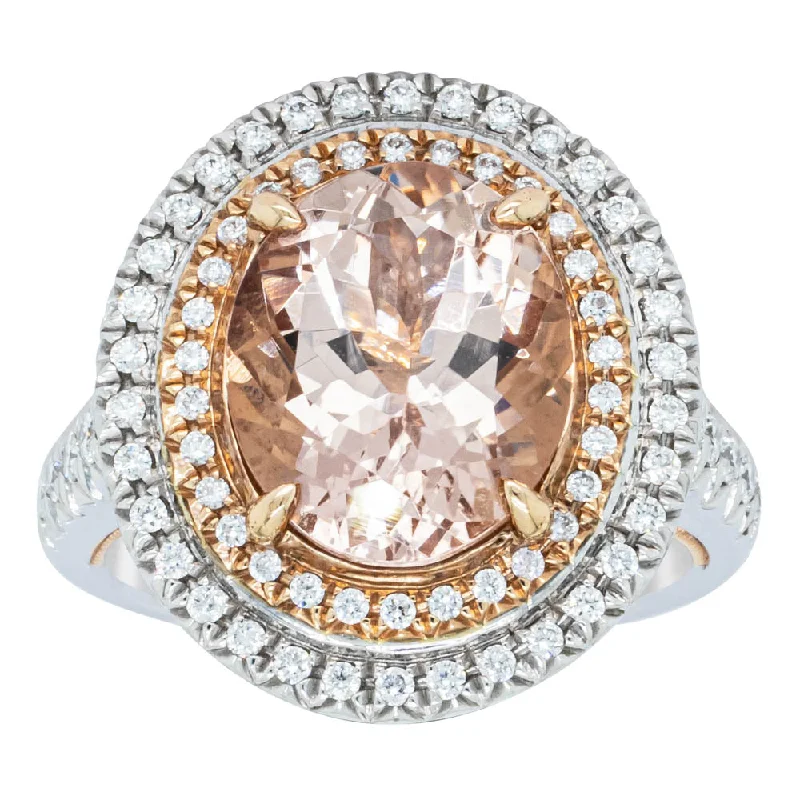 18ct White Gold 4.23ct Morganite & Diamond Halo Ring