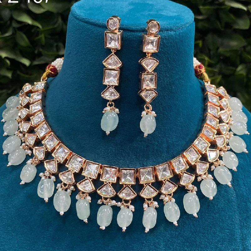 Royal Kundan Jewellery Gold Plated Polki Kundan And Beads Necklace Set