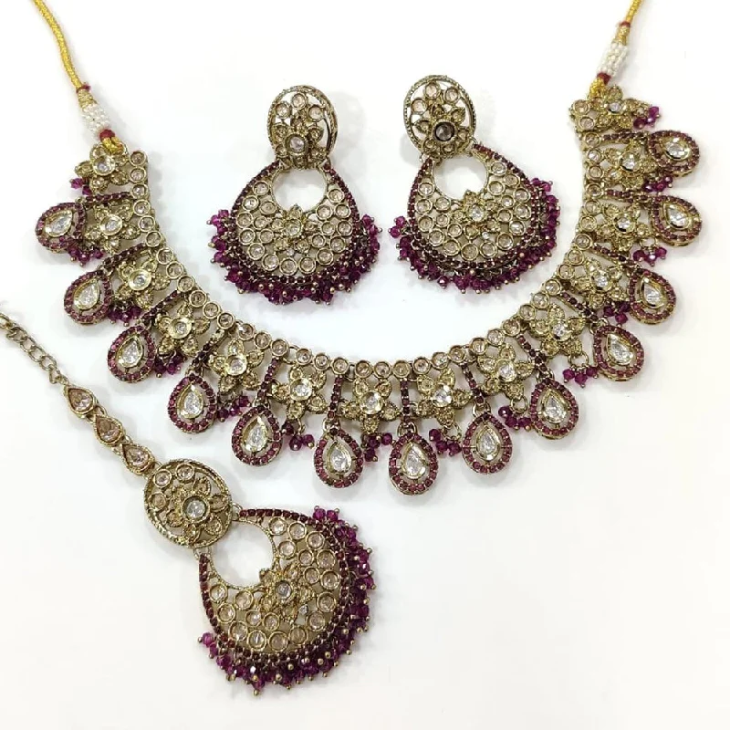 Kavita Art Gold Plated Crystal Stone And Pearls Necklace Set