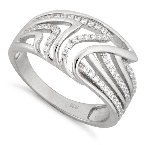 Sterling Silver Shark Fin Pave CZ Ring