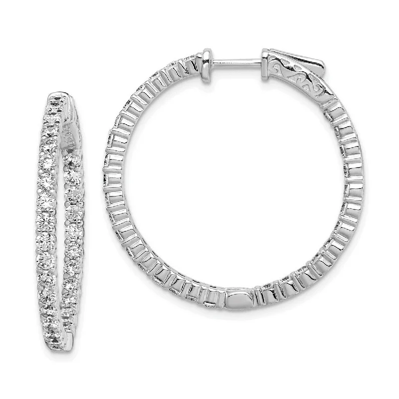 Curata 925 Sterling Silver Polished Hinged hoop Safety clasp CZ Cubic Zirconia Round Hoop Earrings -