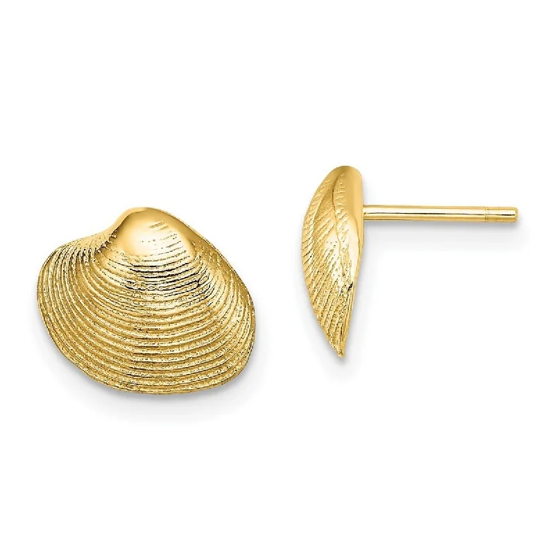 Curata 10k Yellow Gold Clam Shell Post Earrings - 9.11x10.68mm