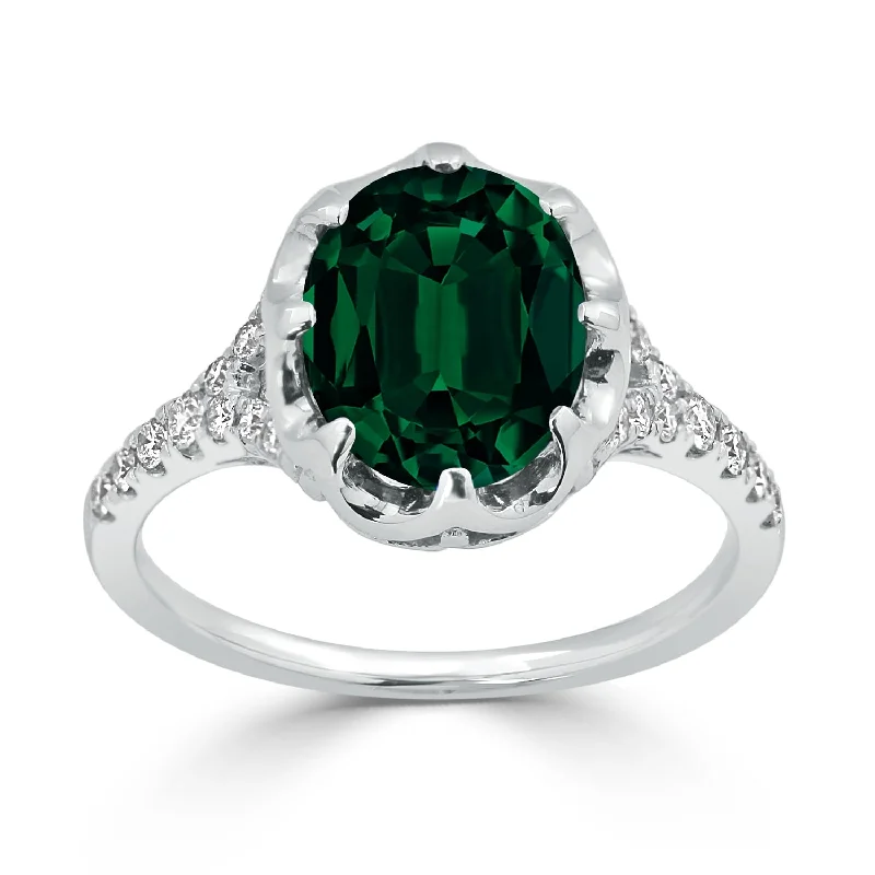 Auriya 2 1/2ct Oval Green Emerald and Diamond Ring 1/4ctw 18K Gold