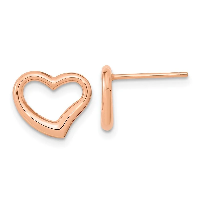 Curata 14k Rose Gold 11mm Polished Love Heart Post Earrings