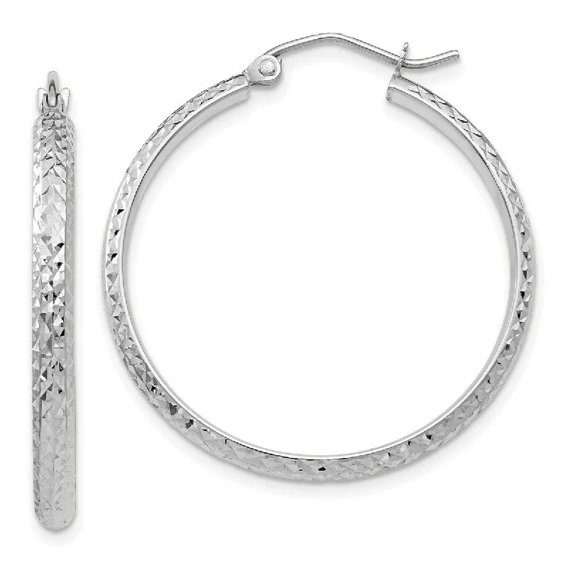 Curata 14k White Gold Sparkle Cut 2.8x30mm Hoop Earrings