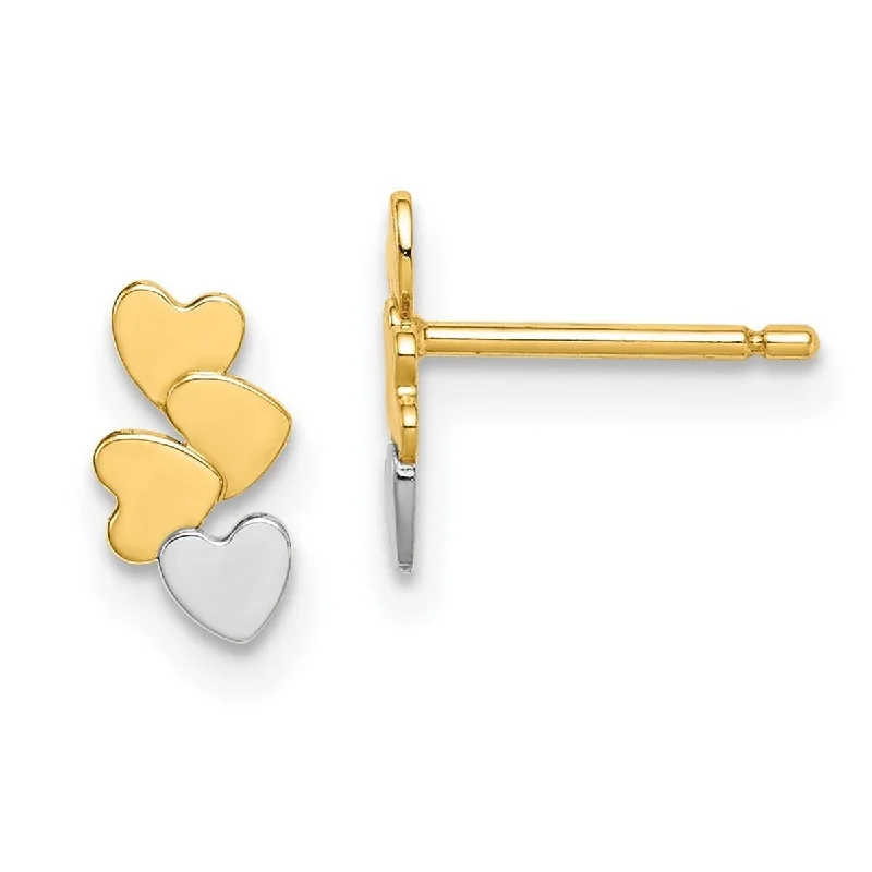 Curata 14k Yellow Gold and White Rhodium Love Hearts Post Earrings - 8.6mm