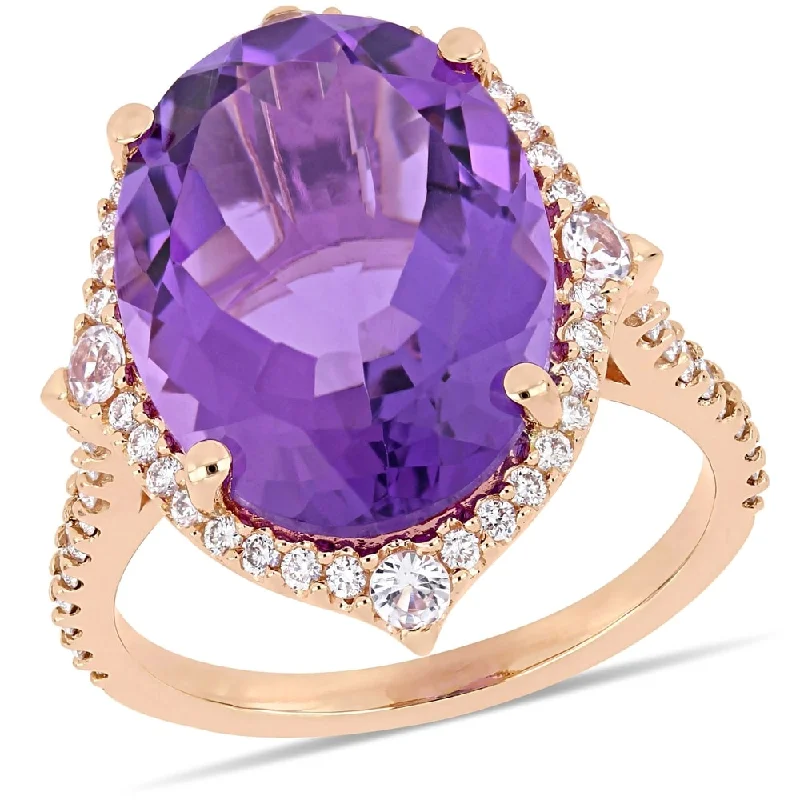 Miadora 14k Rose Gold Amethyst White Sapphire and 3/8ct TDW Diamond Ring