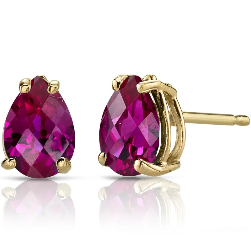 14k Yellow Gold Ruby Stud Earrings 1.88ct Pear Shape