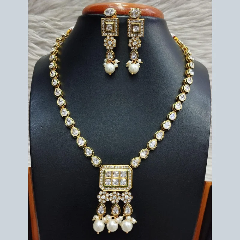 Jain Jewellers Gold Plated Polki Kundan Necklace Set