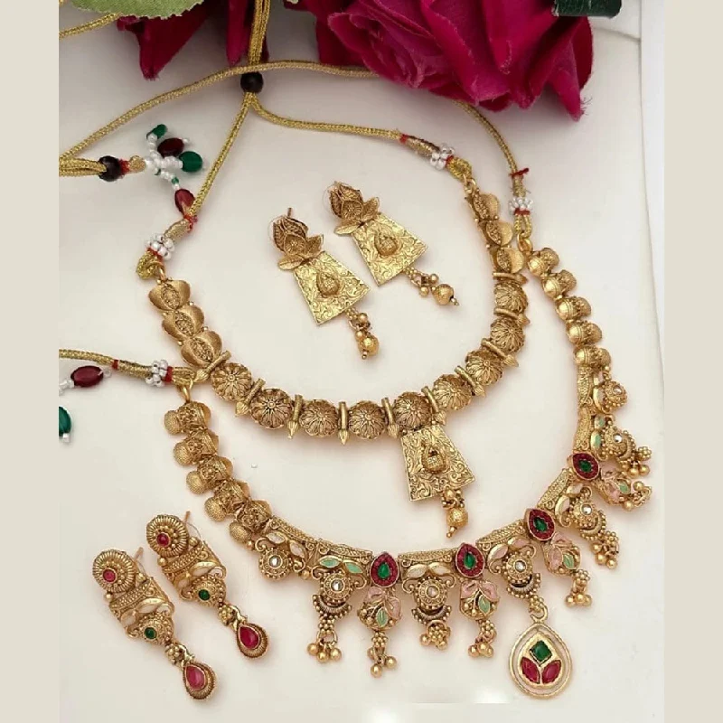 FS Collection Gold Plated Pota Stone Double Necklace Set