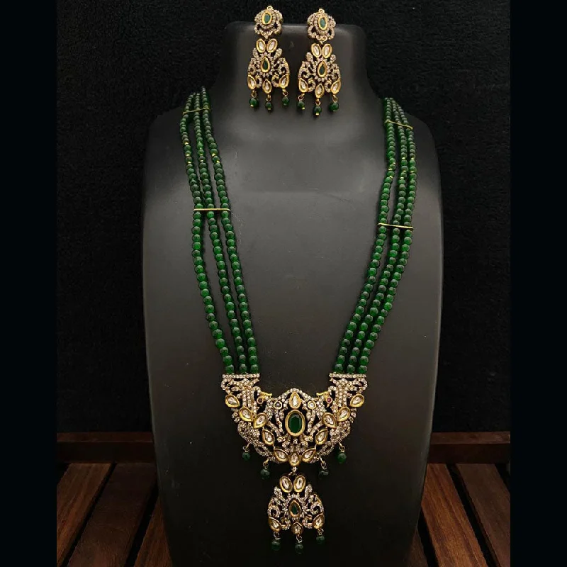 Fs Collection Gold Plated AD And Beads Long Necklace Set