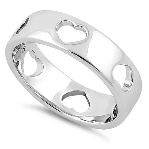 Sterling Silver Heart Pattern Eternity Ring