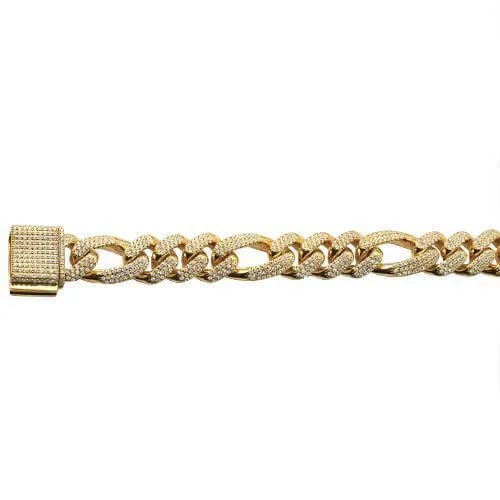 14KY 6.86CTW DIAMOND FIGARO BRACELET - 12MM - 8.5"