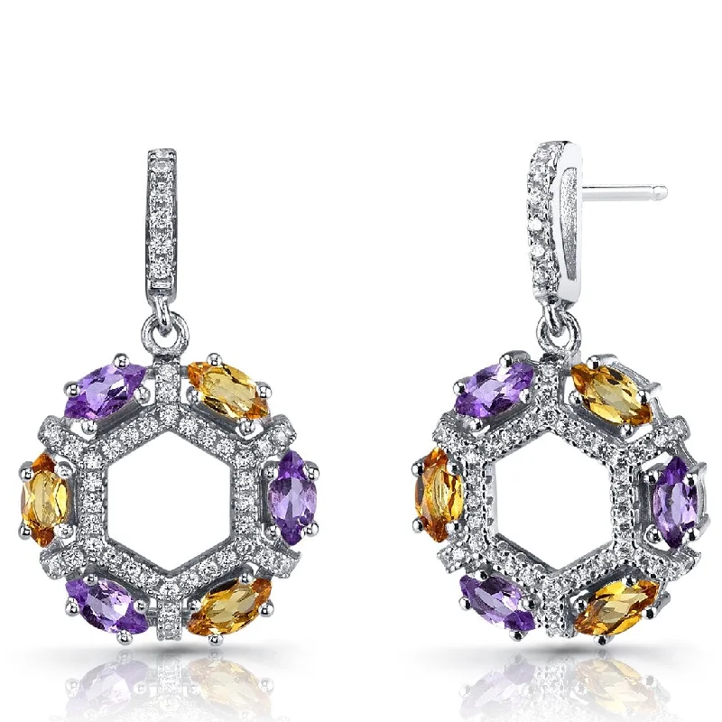 Sterling Silver 0.6ct Amethyst Marquise Dangling Earrings