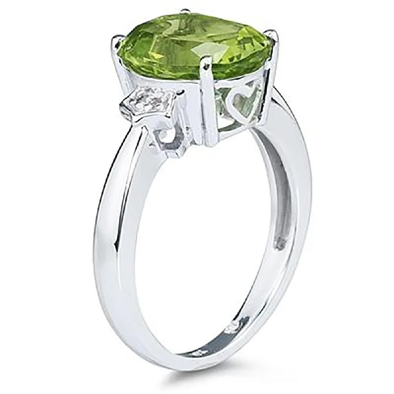 Peridot & Diamond Ring in 10k White Gold