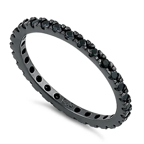 Black Rhodium Sterling Silver Black Eternity Black CZ Ring