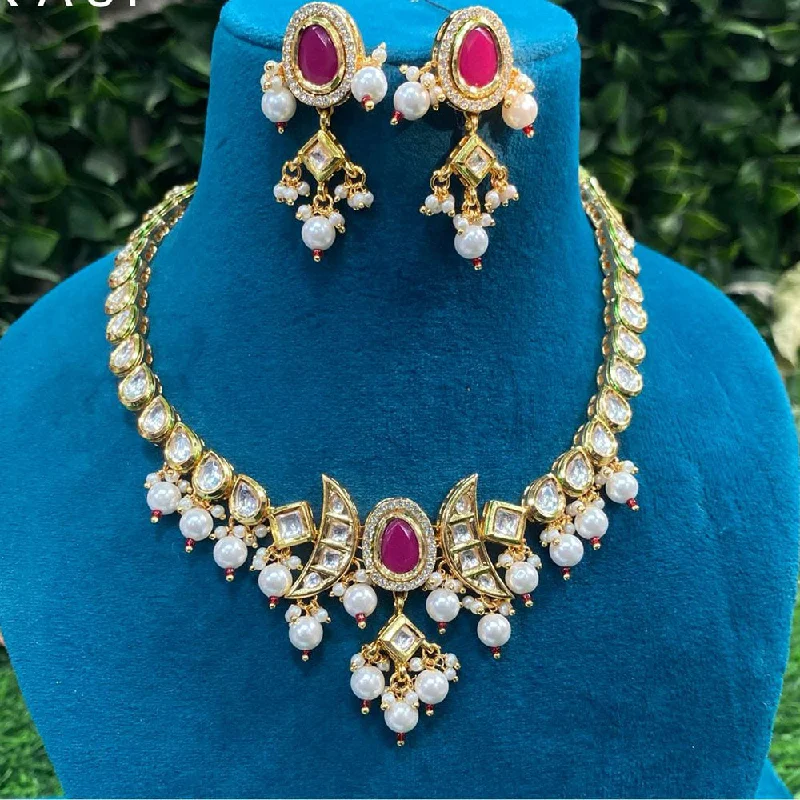 Royal Kundan Jewellery Gold Plated Polki Kundan And Pearls Necklace Set