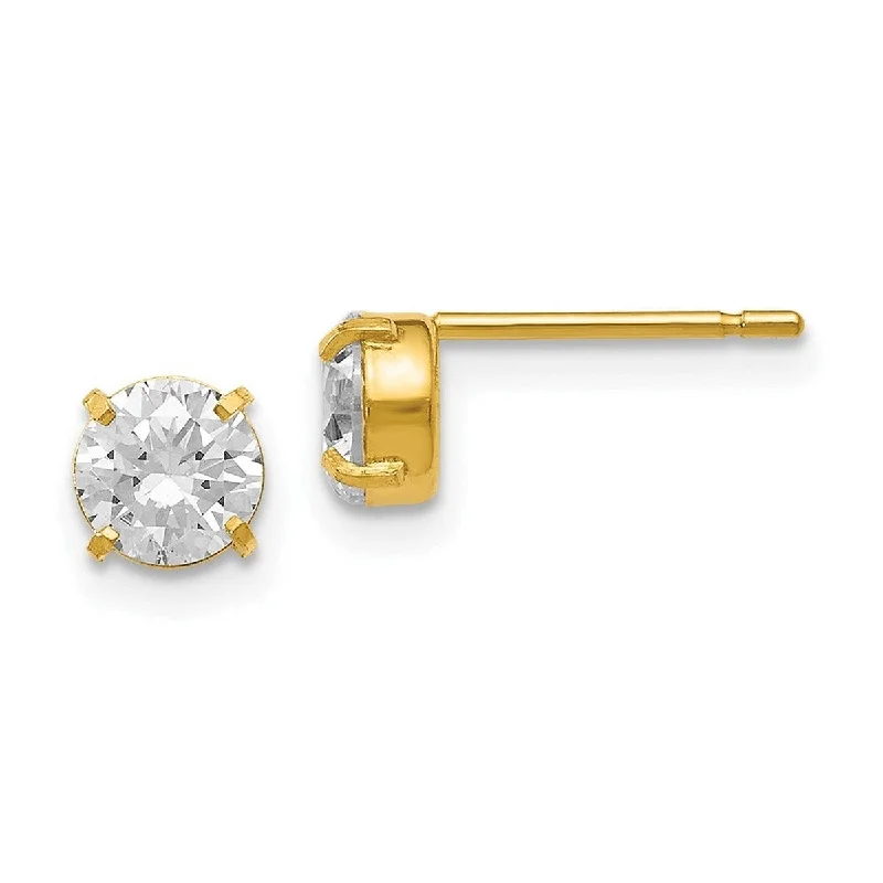 Curata 14k Yellow Gold Post Earrings CZ Cubic Zirconia Stud 5.0mm Earrings - 5x5mm Wide