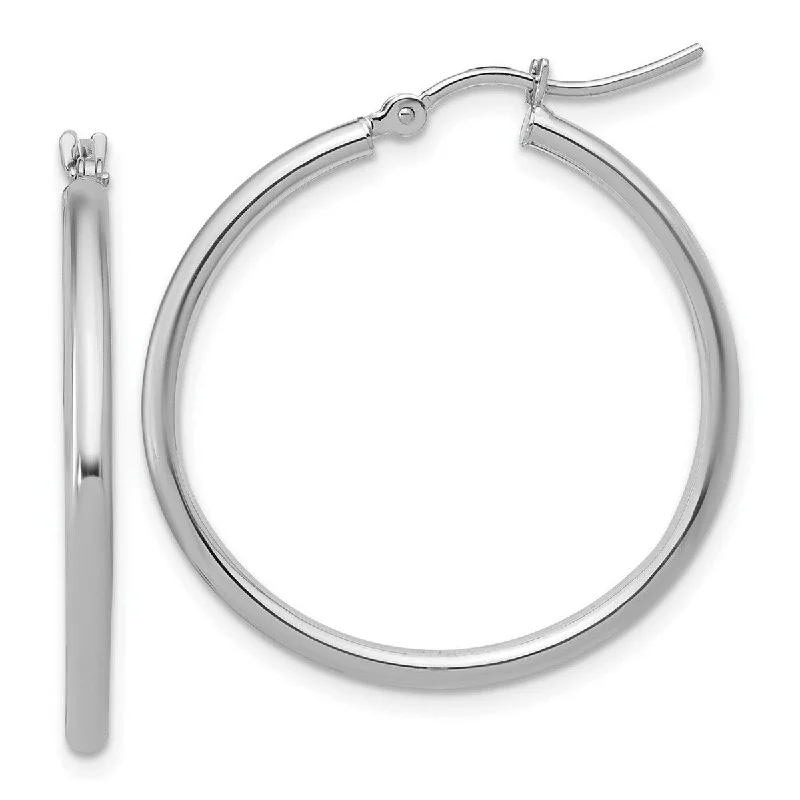 Curata 14k White Gold 30x2mm Polished Hinged Hoop Earrings