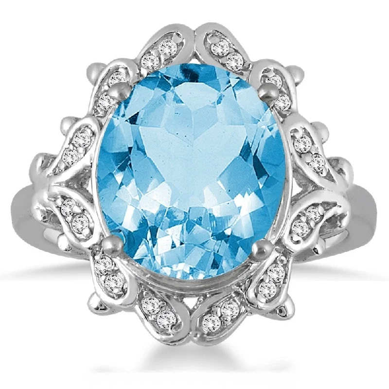 5 Carat Blue Topaz and Diamond Ring in 10K White Gold