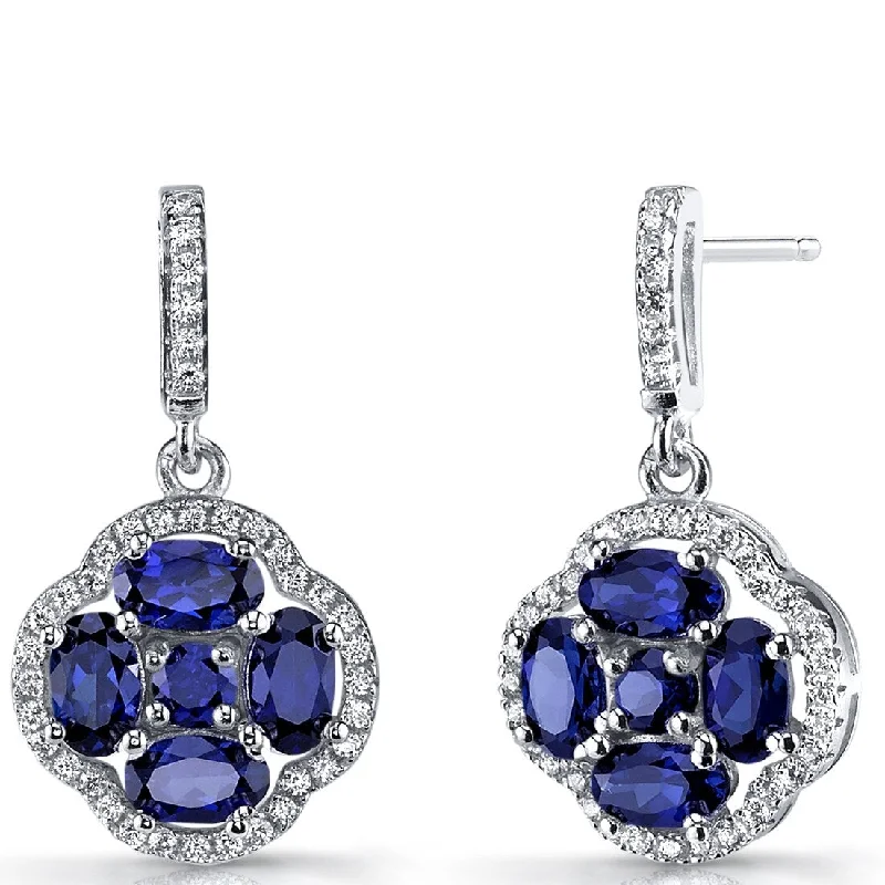 Sterling Silver 2ct Created Sapphire Oval Dangling Earrings