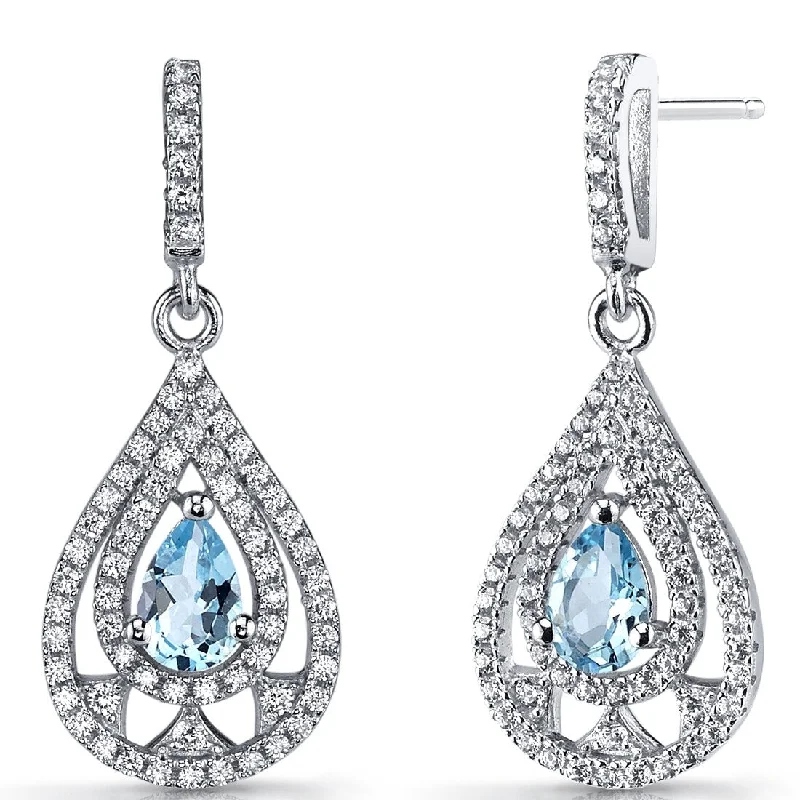 Sterling Silver 1ct Swiss Blue Topaz Pear Dangling Earrings