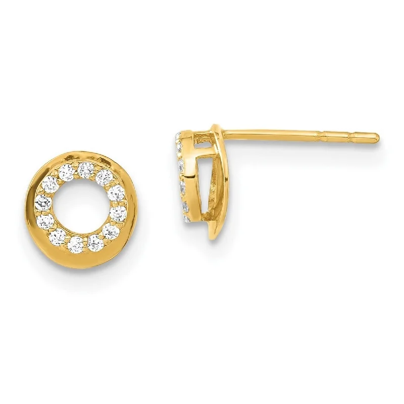 Curata 14k Yellow Gold Polished CZ Cubic Zirconia Circle Post Earrings - 7x7mm Wide