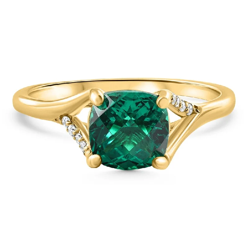 1 1/2Ct Cushion Emerald & Diamond Ring Gold Lab Grown Engagement Fashion