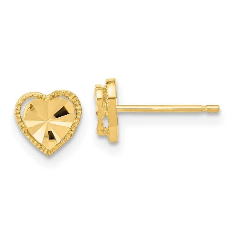 Curata 14k Yellow Gold 6.75mm Sparkle Cut Love Heart Post Earrings