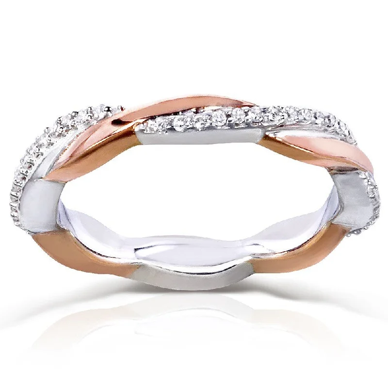 Annello by Kobelli 10k Two Tone Gold 1/6ct TDW Two Tone Stackable Diamond Ring, Womens Band