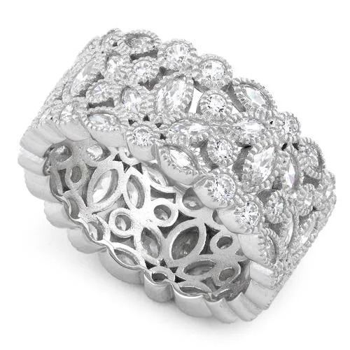 Sterling Silver Petal Eternity CZ Ring