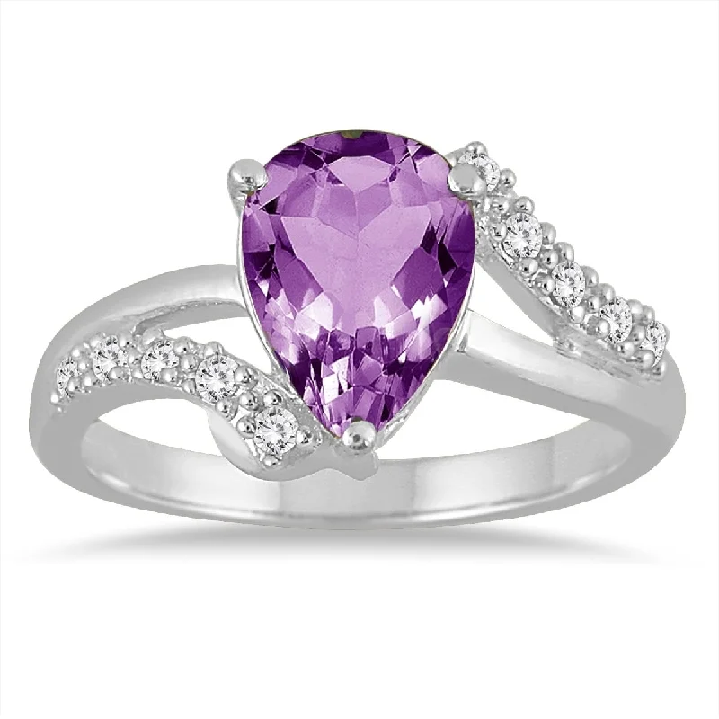 2 Carat Pear Shape Amethyst and Diamond Ring in 10K White Gold