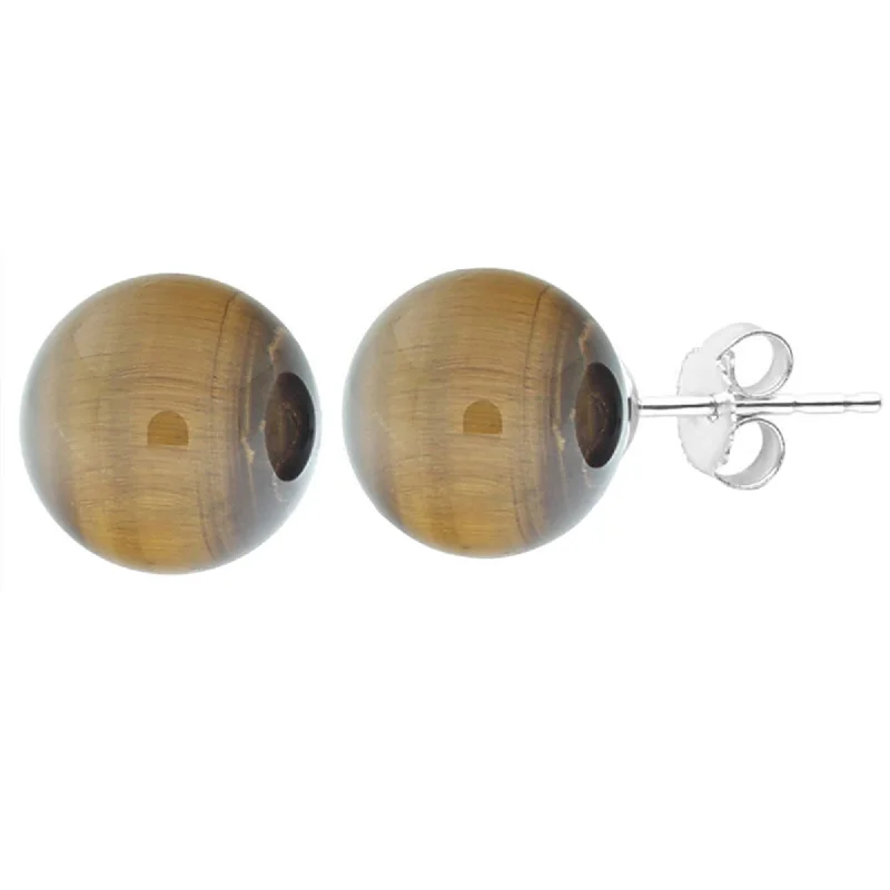 Sterling Silver Bead Tiger Eye Ball Stud Earrings