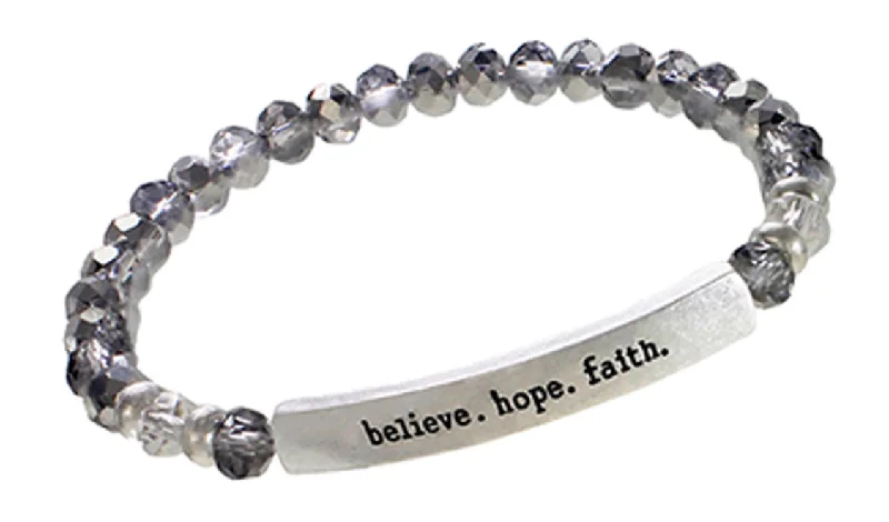 Genuine Crystal Gray BELIEVE HOPE FAITH Inspirational Bracelet