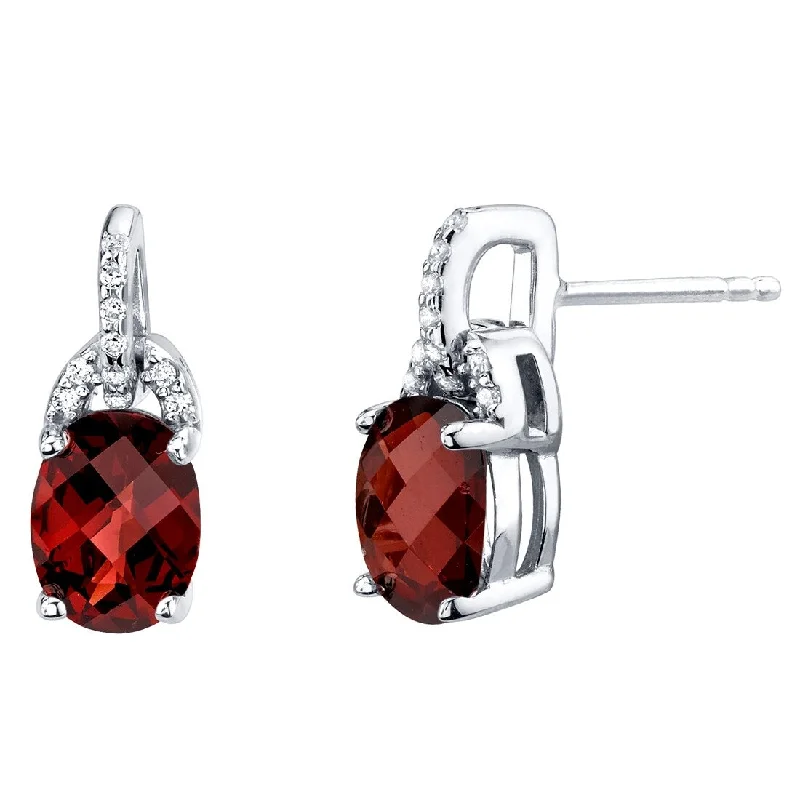 Sterling Silver 3ct Garnet Oval Stud Earrings