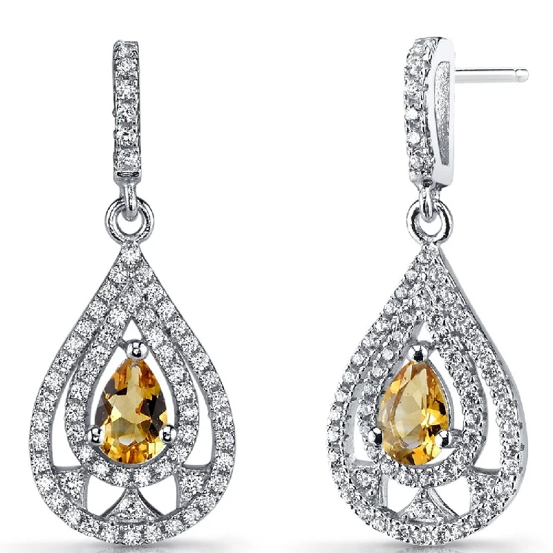 Sterling Silver 0.5ct Citrine Pear Dangling Earrings