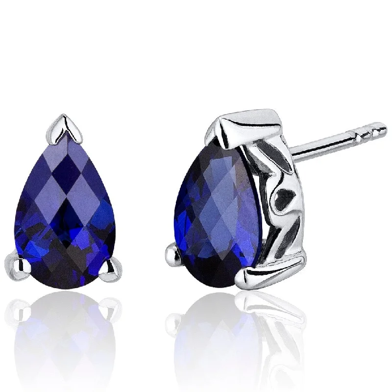 Sterling Silver 2ct Created Sapphire Pear Stud Earrings