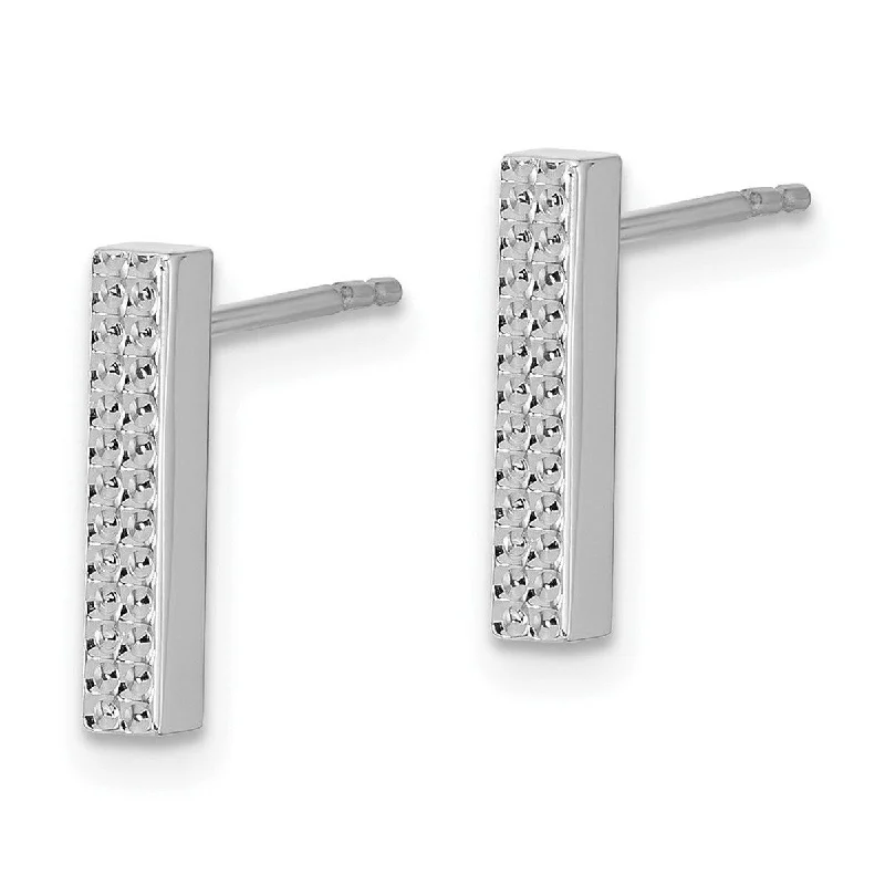 Curata 14k White Gold Textured Bar Post Earrings - 14.5x2.55mm