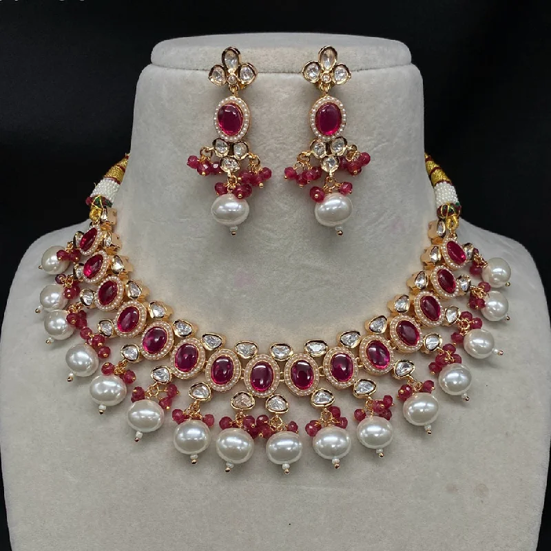 Royal Kundan Jewellery Gold Plated Polki Kundan And Beads Necklace Set