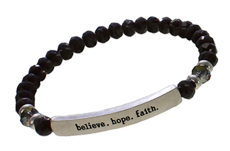 Genuine Crystal Black BELIEVE HOPE FAITH Inspirational Bracelet